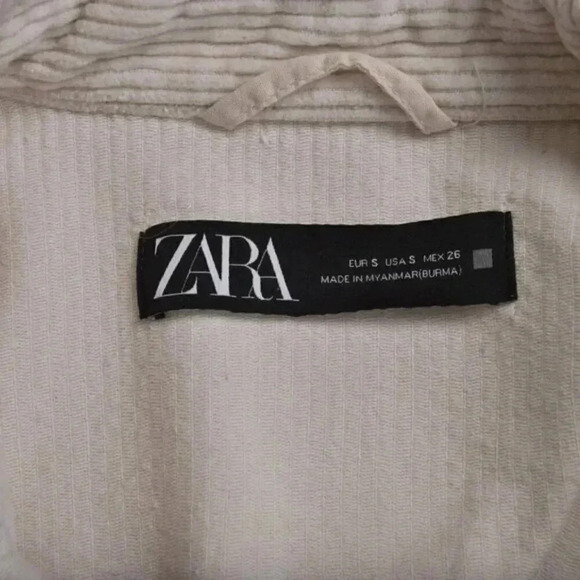 Zara Corduroy Oversized Loose Shirt Shacket Ivory Cream Long Sleeve Size  Small - Picture 10 of 13